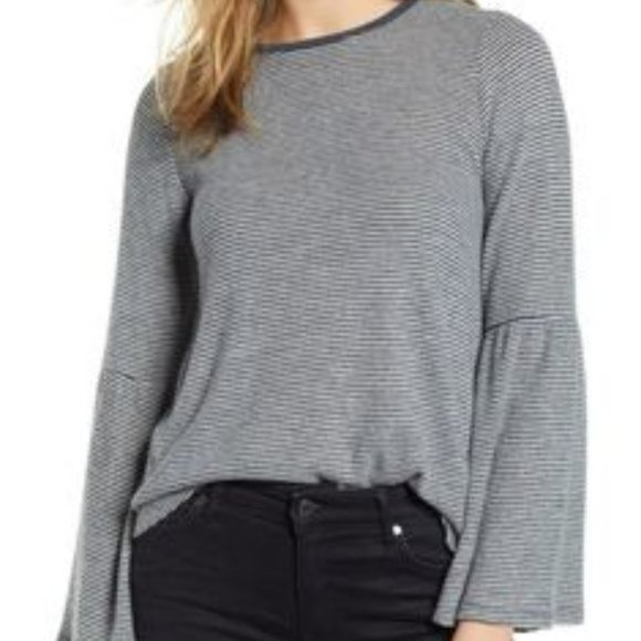 NWT Lucky Brand Soft and Slouchy Navy Striped Bell Sleeve Tunic Sweater Top - Picture 8 of 8